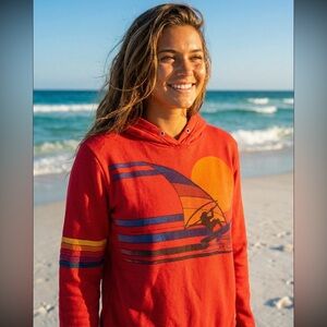 🌈 Vintage Rare Aviator Nation Red Windsurfer Parasailing Hoodie